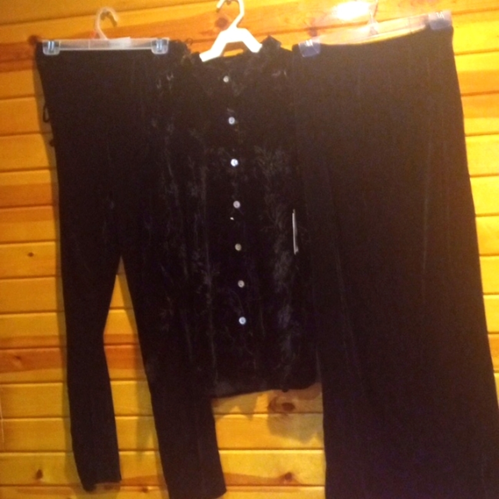Velvet blouse, with black pants & skirt